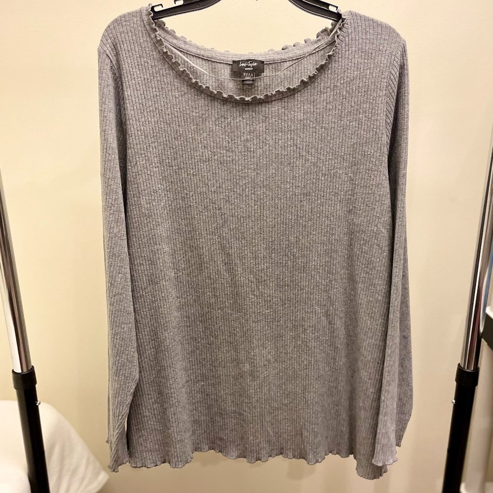 Lord & Taylor Plus Size Long Sleeve Top with Lettuce Trim and Ribbed Fabric